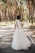 The bride in a white wedding dress from the back