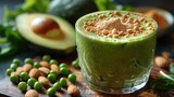 Fototapeta Do akwarium - Food and drink, healthy dieting and nutrition, lifestyle, vegan, alkaline, vegetarian concept. Green smoothie with organic ingredients. Generative Ai. 
