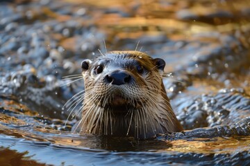 Wall Mural - river otter in the water