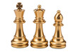 golden chess pieces cut out on transparent background