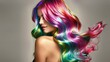 Colorful hair waves on a grey backdrop