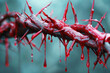 Drops of blood flow from the crown of thorns of Jesus