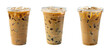 cups of iced coffee with ice and chocolate on a white background. Generative AI