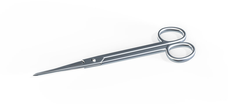Golden Surgical Medical Scissors Curved. 3D rendering isolated on white background