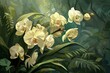 Deep Forest Orchids, Vanilla Cream Blooms, Lush Greenery, Botanical Illustration, Digital Painting