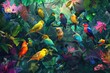 Tropical Bird Paradise, Colorful Birds, Vibrant Jungle, Biodiversity Focus, Digital Art