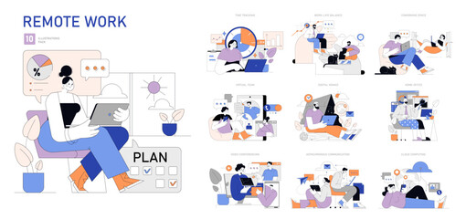 Poster - Remote Work set. Vector illustration.
