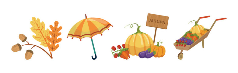 Sticker - Autumn Season Object and Element Colorful Vector Set