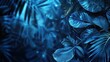 Tropical leaves in blue color on isolated blue background, copy space. generative AI image
