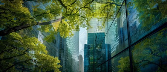 Poster - Combined view of lush green forest and modern skyscrapers