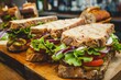 fresh whole grain sandwiches at communal bar