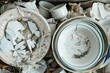 discarded dish shards in household trash