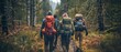 © Zaleman - In a forest, friends hike in a row
