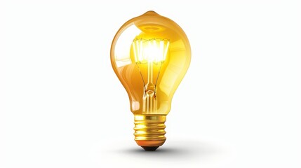 Poster - Yellow light bulb with a real-life effect, isolated on white, with tungsten bulb on the wall as a backdrop
