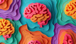© ChanelBot/Peopleimages - AI - Abstract, brain and creative design in the style of paper for backdrop, wallpaper or graphic poster advertising with copyspace. Rainbow, layers and craft template for background or mental health