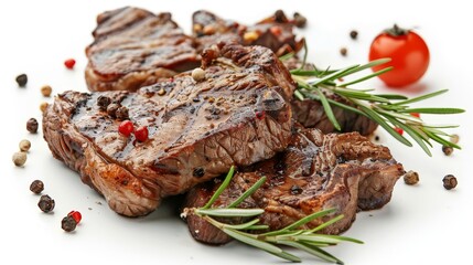 Poster - Spiced beef steaks on a white background