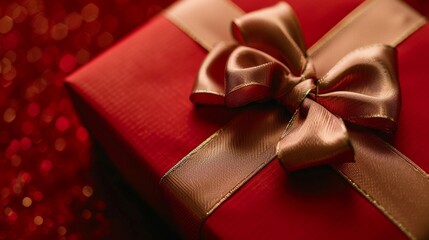 Aufkleber - Gift box with red ribbon and golden bow