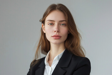 Stylish Corporate Woman Headshot against Grey Background