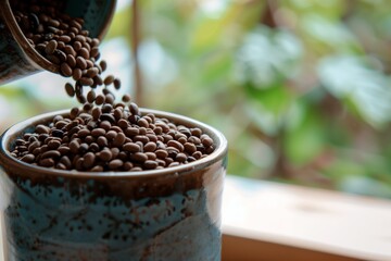 Wall Mural - filling a ceramic canister with whole beans