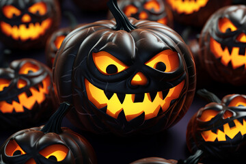 Generative ai on theme of large scary pumpkin with cut out eyes for celebration holiday Halloween