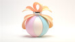 Pastel Perfume Bottle - round, divided into panels of soft colors,  golden bow cap, white background