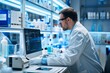 © AriyaniAI - A pharmaceutical scientist is conducting tests and recording all the tests on a powerful computer in a science laboratory, ai generative
