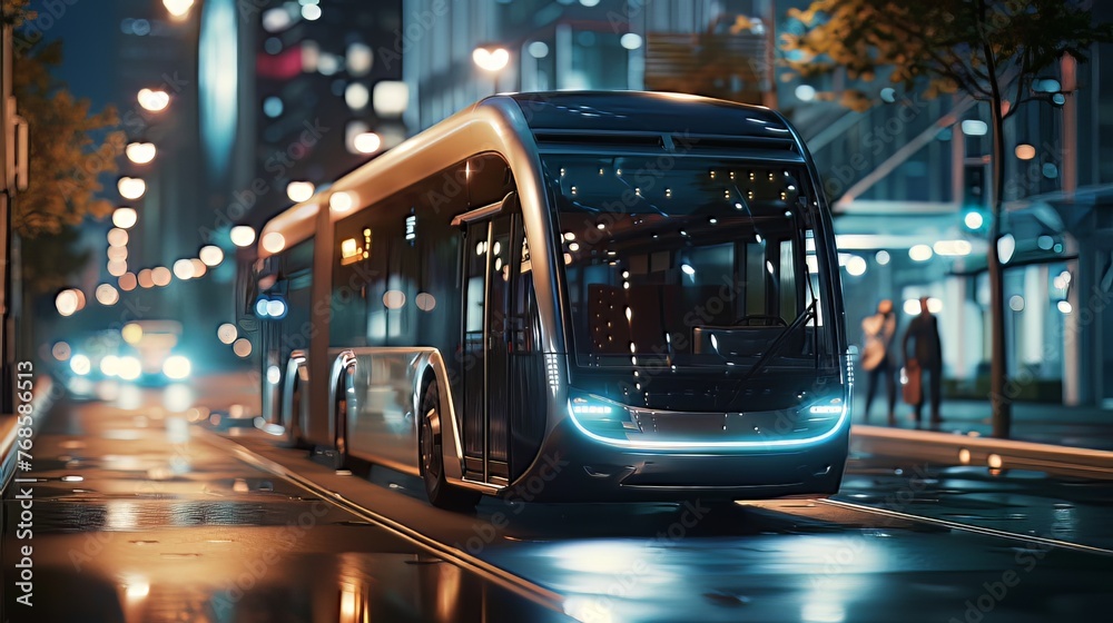 Ev Bus Graphics In a digital rendering, an autonomous electric bus effortlessly drives ...