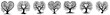 heart-shaped trees silhouette shape in black vector illustration