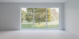 Fototapeta Do przedpokoju - Empty room with large window overlooking field 3d render illustration