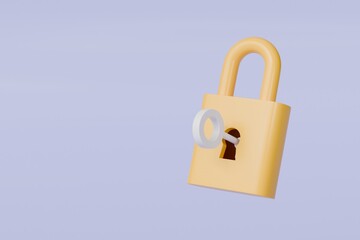 Poster - 3d Padlock with key icon isolated on purple pastel background. Data protection, private access icon, password security access, privacy protection, personal information. Security concept. 3d rendering.