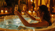 Close up of a young woman in a jacuzzi with a champagne glass