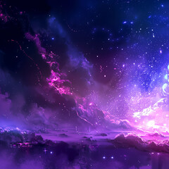 Wall Mural - Futuristic sky and space background in shades of pink and purple.