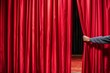 © Alfazet Chronicles - person pulling thick red curtain open to reveal empty stage