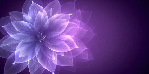 Canvas Print - White transparent flower on purple background, copy space