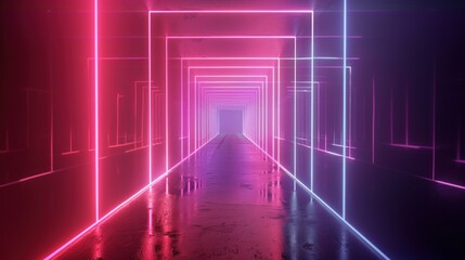 Canvas Print - Tunnel with Abstract neon light Background.Laser Stage Show Gate 3D Rendering Illustration