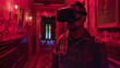Through the lenses of his VR headset, a gamer explores the eerie corridors of a haunted mansion, where every creak and whisper sends shivers down his spine.