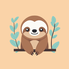 Wall Mural - Sloth simple style flat cartoon illustration vector design