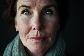 Portrait of a senior woman with blue eyes. Studio shot.