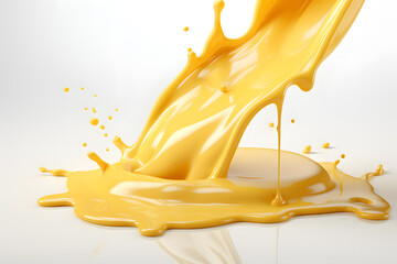 Wall Mural - Yellow melted cheese splash isolated on white background