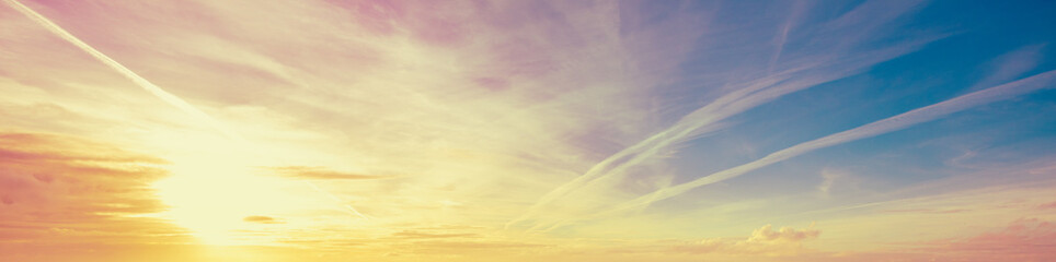Wall Mural - cloudy sky at sunset. cloudy sky background. horizontal banner