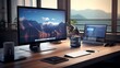 © stocks marketing - A high-end desktop computer with dual monitors, positioned on a tidy desk, surrounded by modern office accessories.