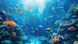 Fototapeta Fototapety do akwarium - beautiful underwater scenery with various types of fish and coral reefs Generative AI