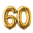 Number 60 Golden Yellow foil balloons isolated on white. Birthday Party, greeting card, Sale, Advertising, Anniversary
