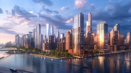 Aufkleber - Urban Cityscape With River, outdoor