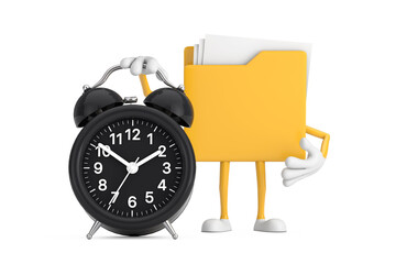 Leinwandbilder - Yellow File Folder Icon Cartoon Person Character Mascot  with Alarm Clock. 3d Rendering