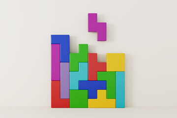 Aufkleber - Creative and Logical Thinking Concept. Different Colorful Shapes Wooden Blocks. 3d Rendering