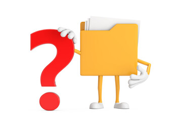 Aufkleber - Yellow File Folder Icon Cartoon Person Character Mascot with Red Question Mark Sign. 3d Rendering