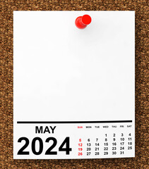 Aufkleber - Calendar May 2024 on Blank Note Paper. 3d Rendering