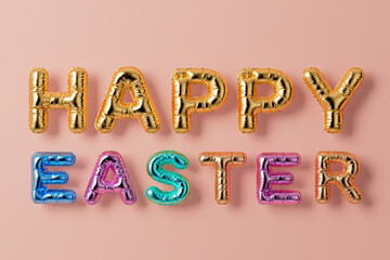 Poster - Golden Metal Balloon Letters as Happy Easter Sign. 3d Rendering