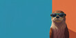 little Sea otter wearing sunglasses on a solid color background space for text, vector art, digital art 